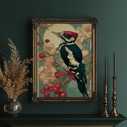 Crimson Crest Among Peach Blossoms