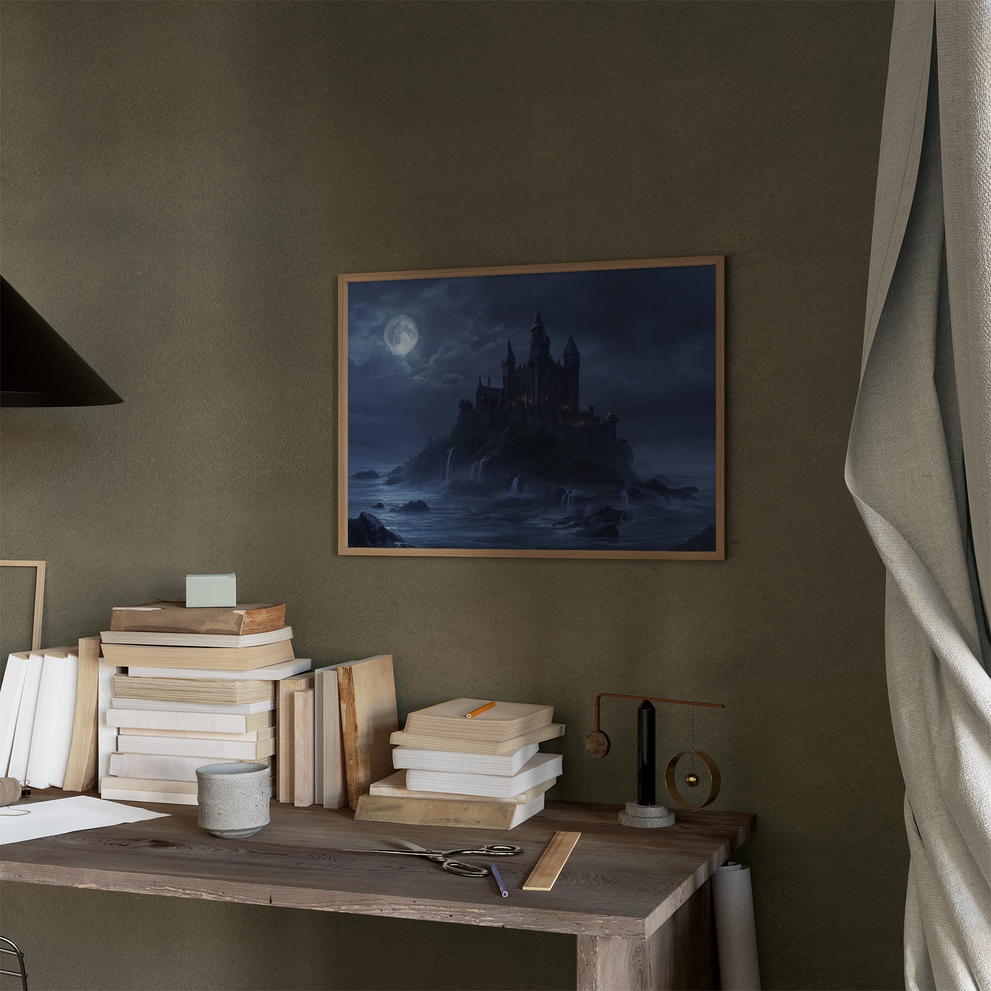 Moonlit Fortress Above Stormy Seas