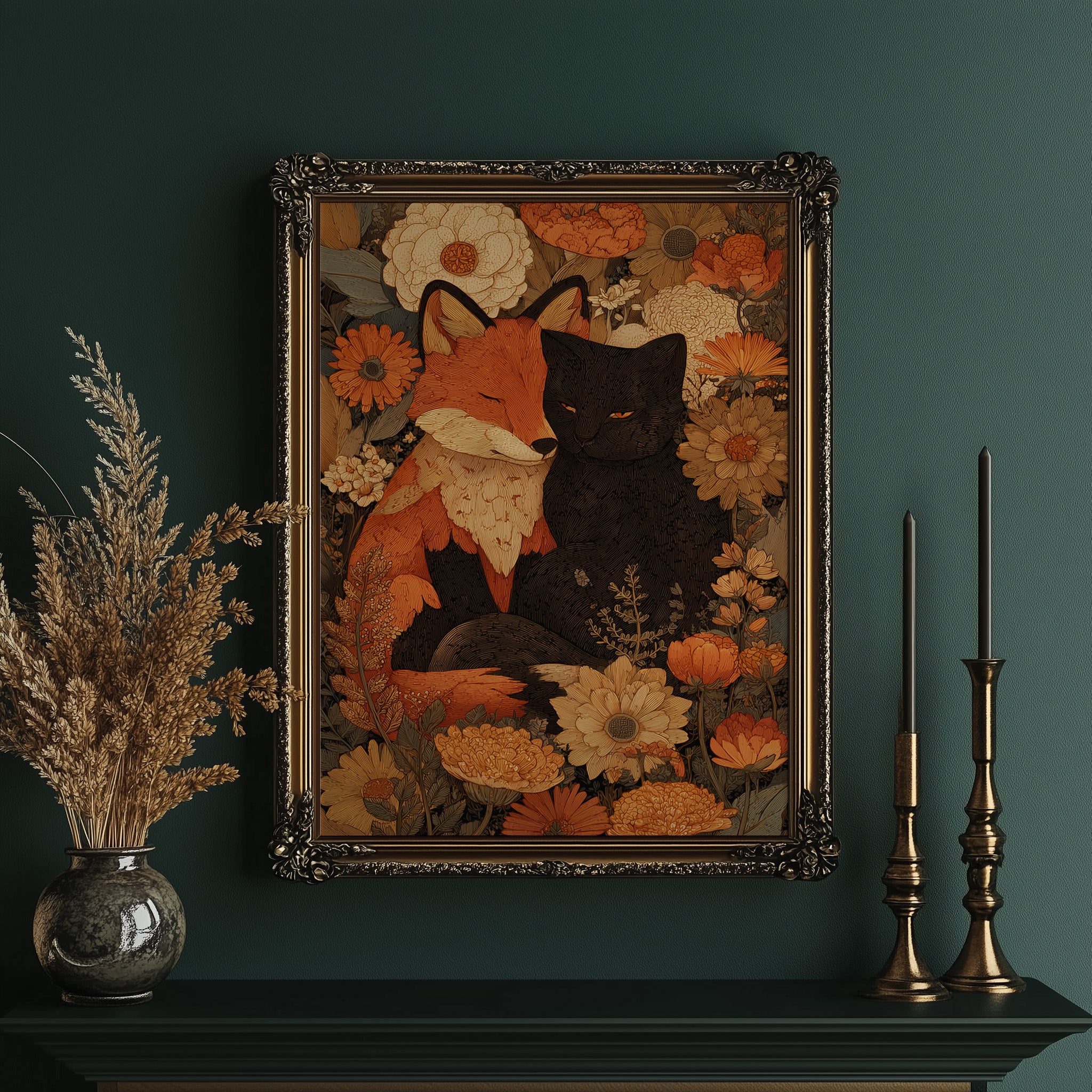 Autumn Fables Between Fox And Cat