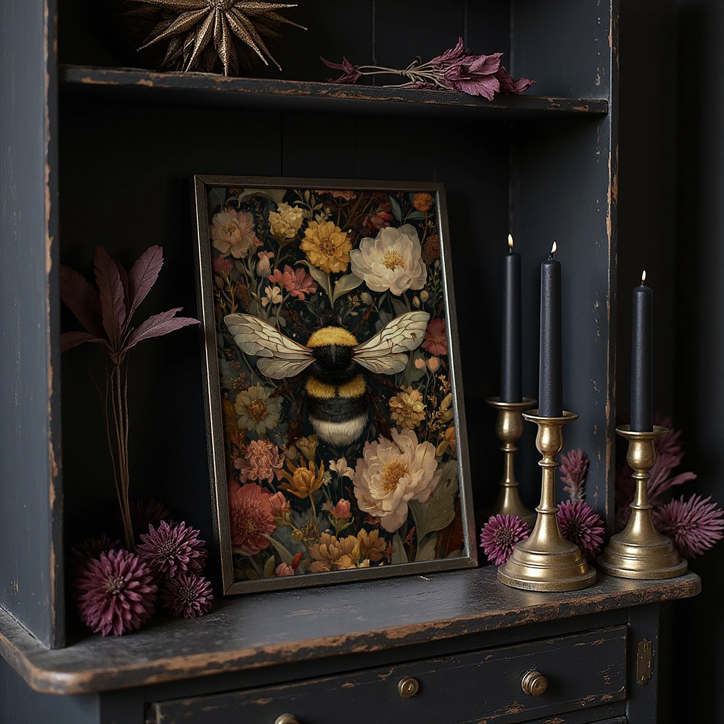 Bumblebee Among Vintage Blooms