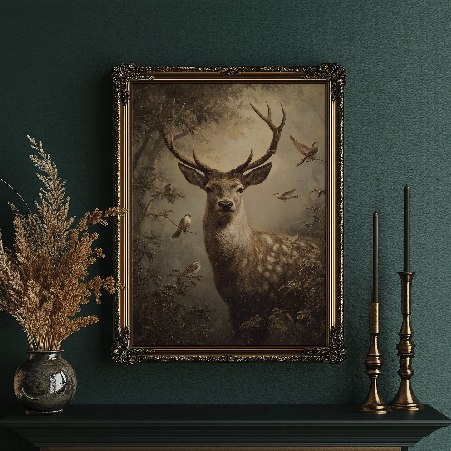 Noble Stag In Misty Forest