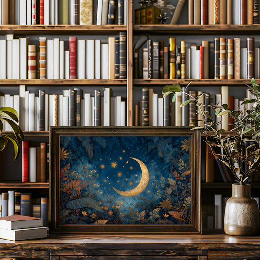 Golden Crescent Among Midnight Blooms