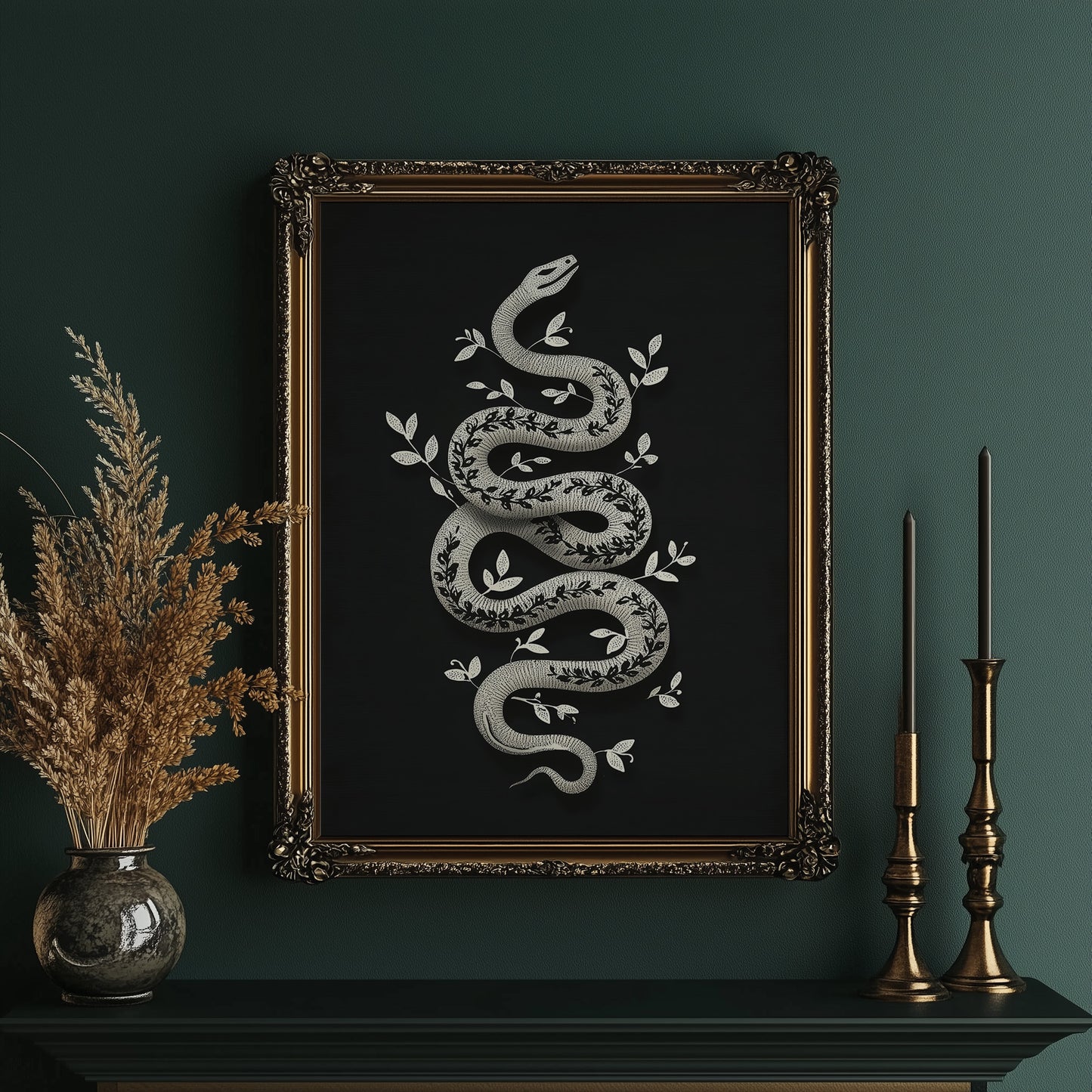 Serpent Adorned With Silver Leaves