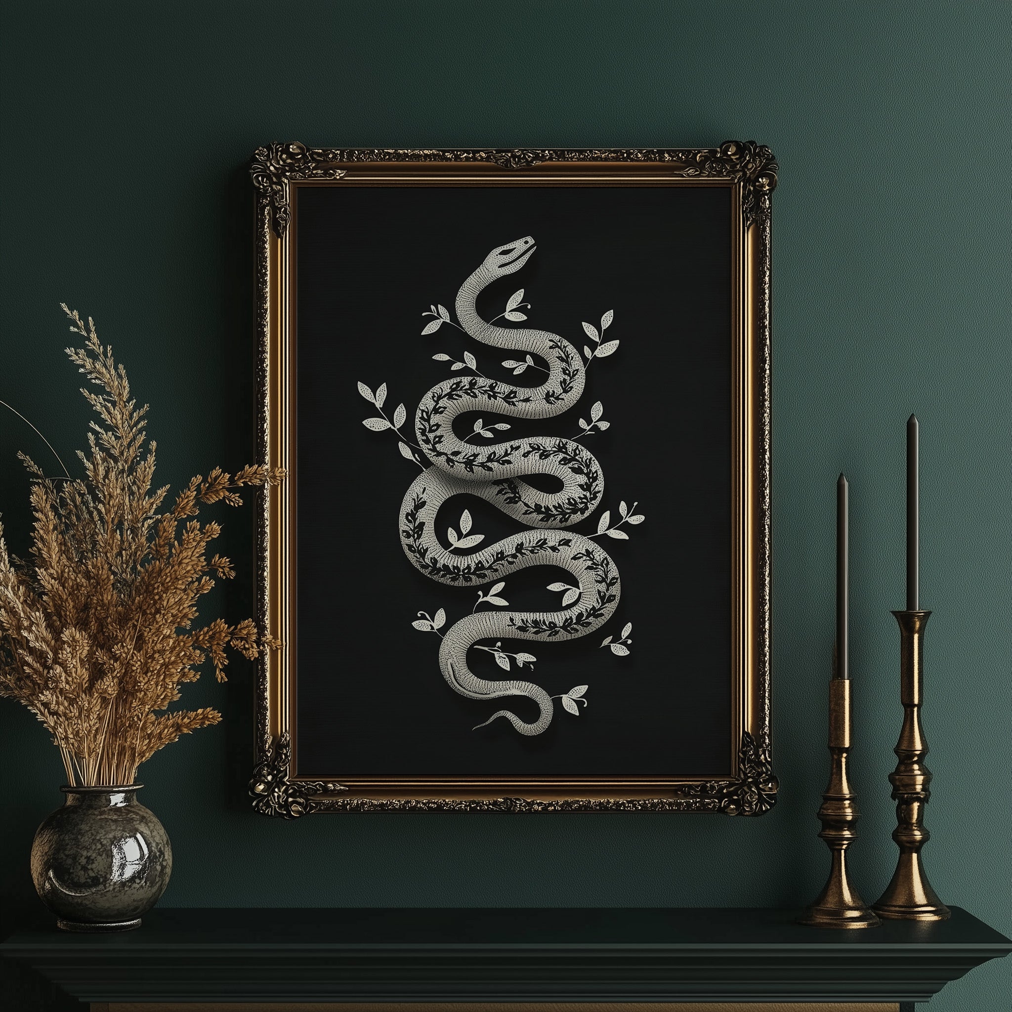 Serpent Adorned With Silver Leaves