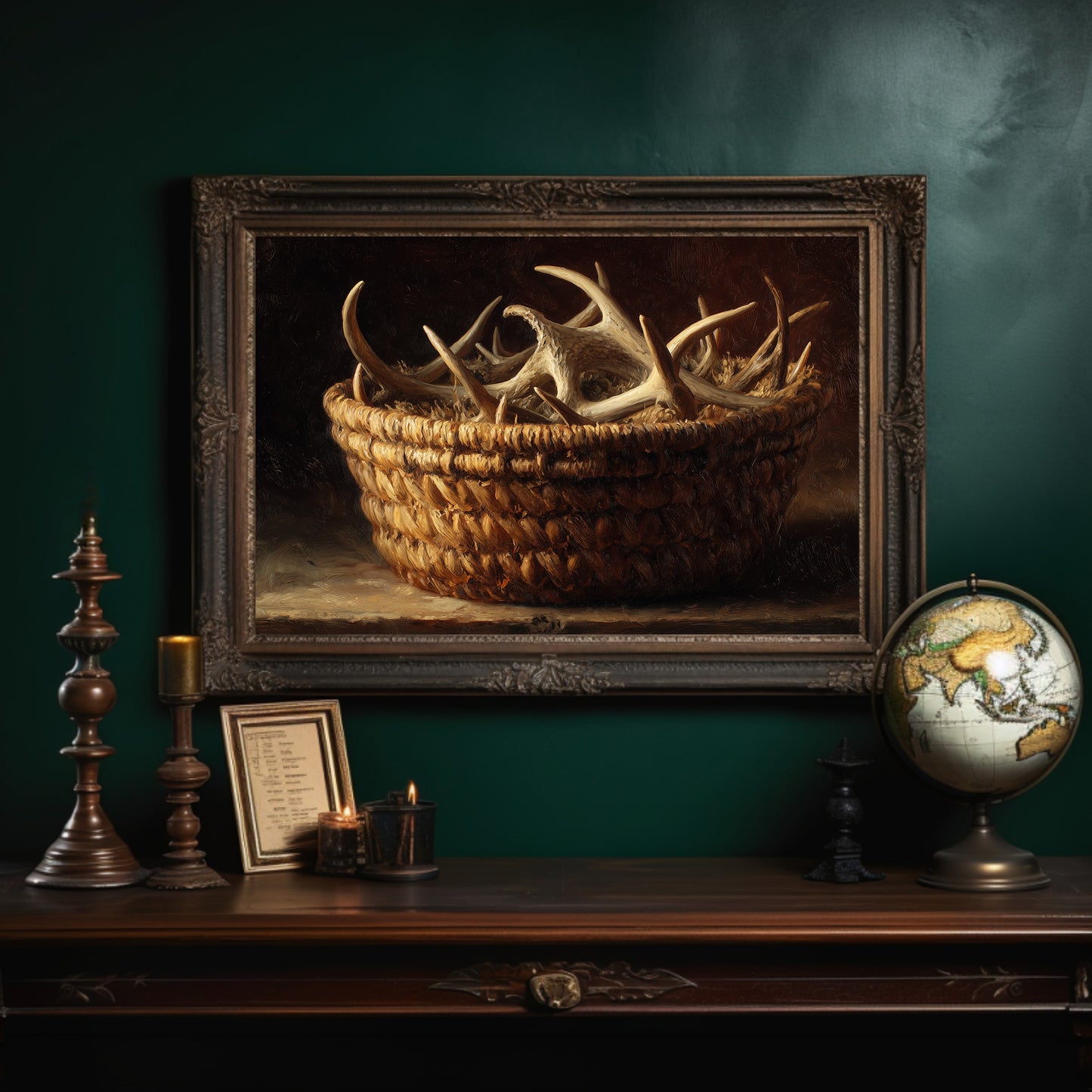 Antlers Gathered In Woven Basket