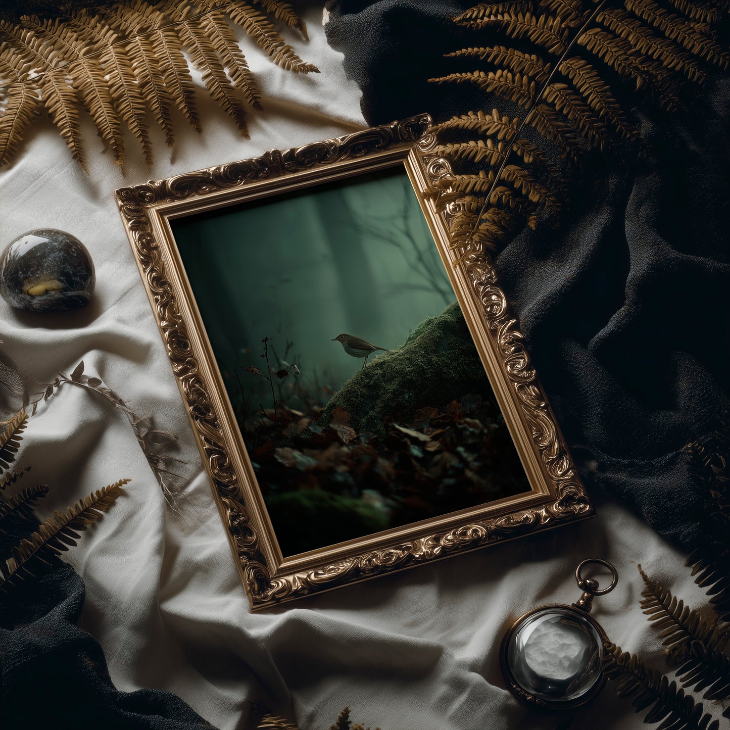 Solitary Songbird In Misty Forest