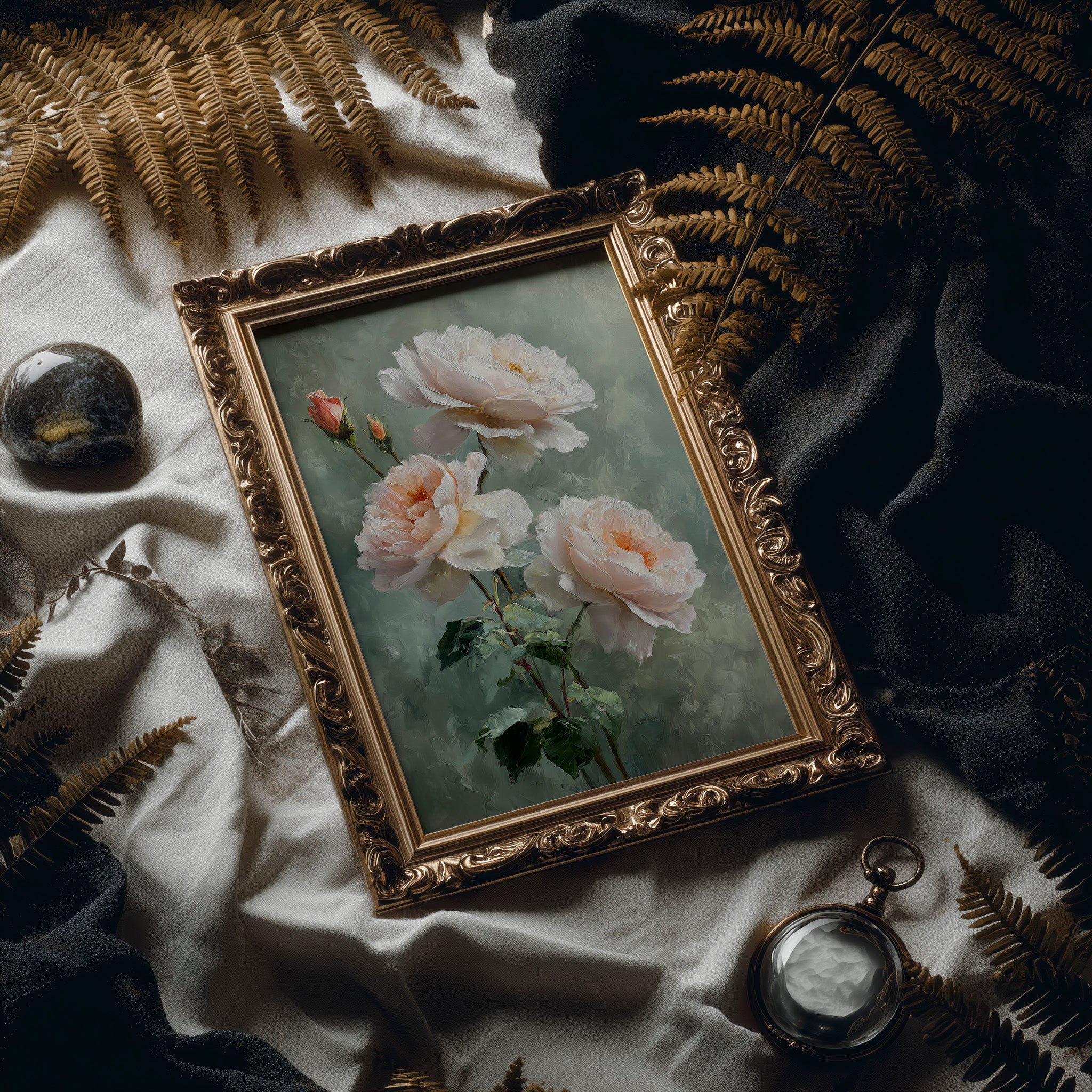 Blush Peonies Against Sage Memory
