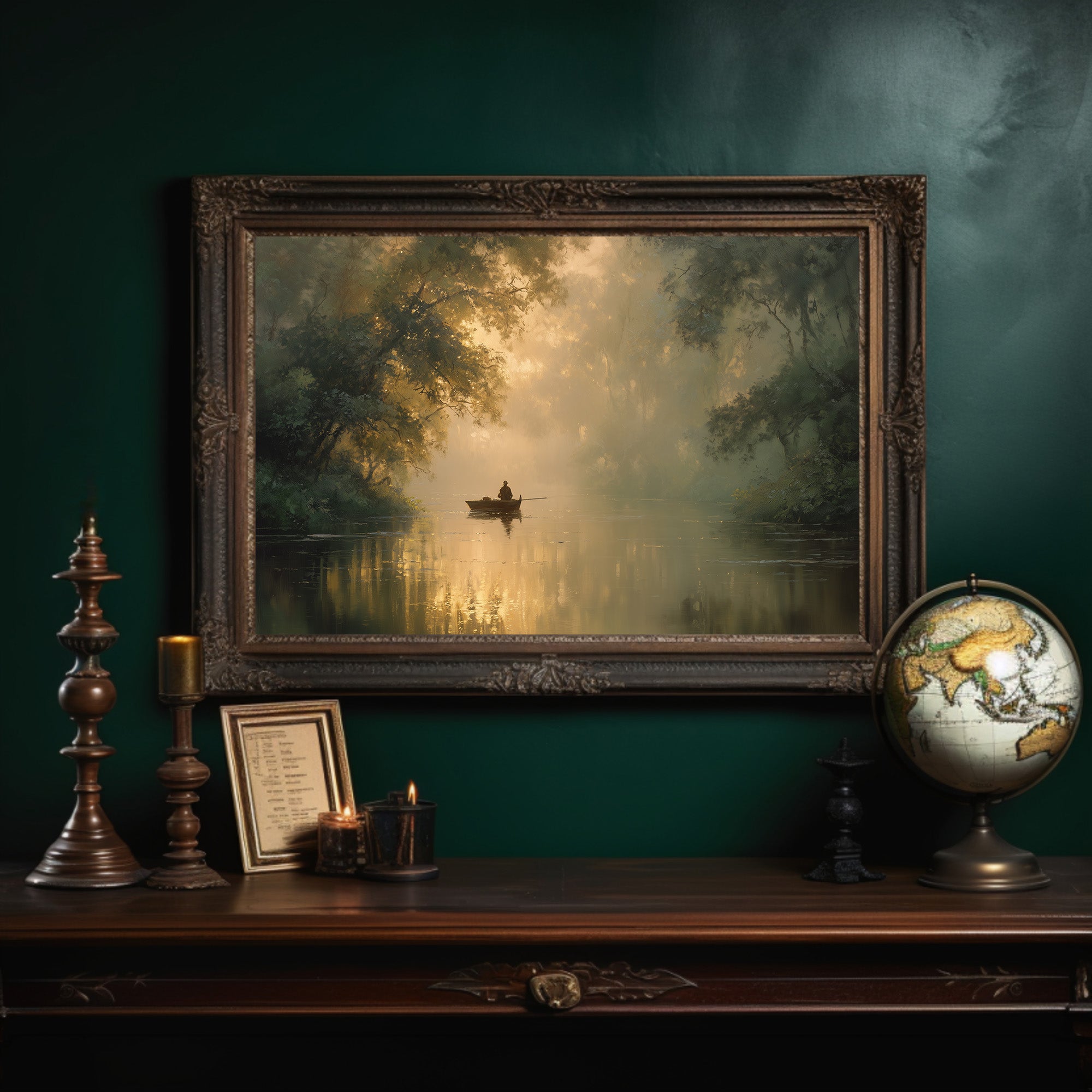 Solitary Boatman Crosses Golden Mist