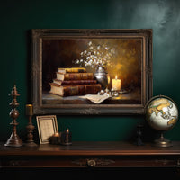 Scholar's Candlelight Among Dusty Tomes