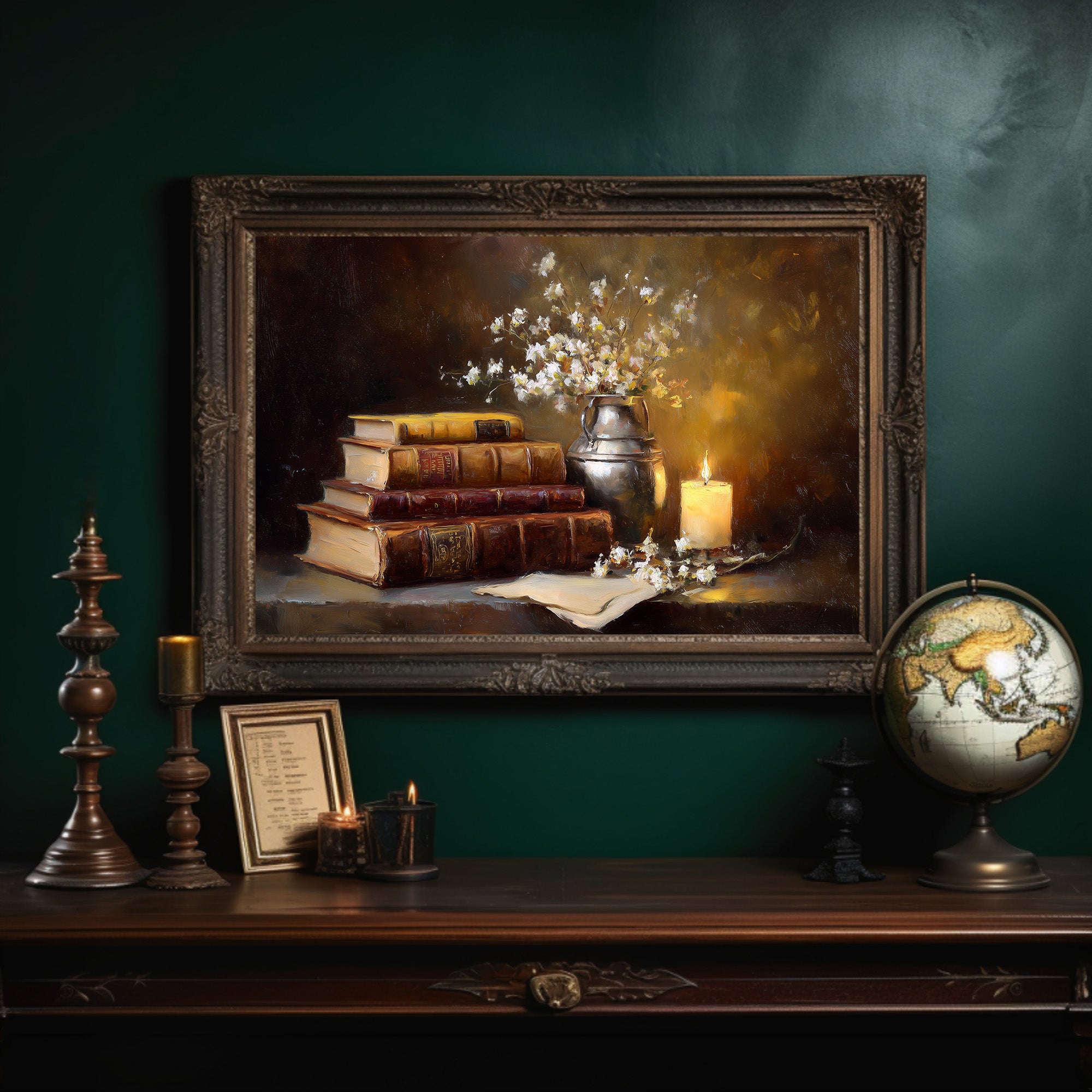 Scholar's Candlelight Among Dusty Tomes