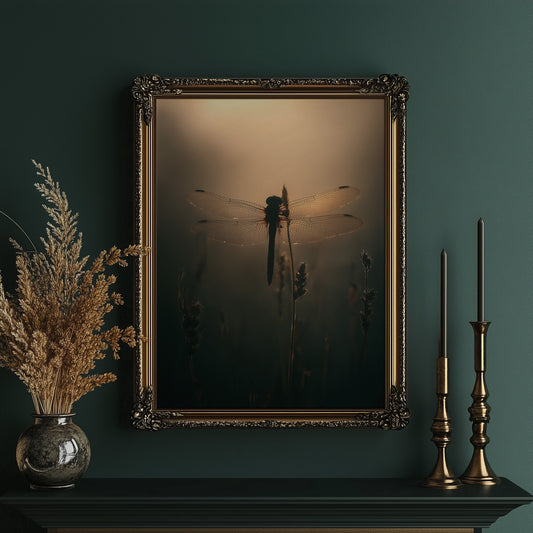 Dragonfly Pauses In Amber Light