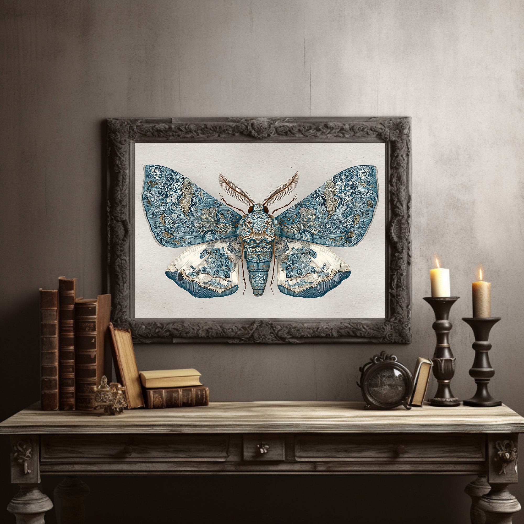 Azure Wings Among Leather Spines