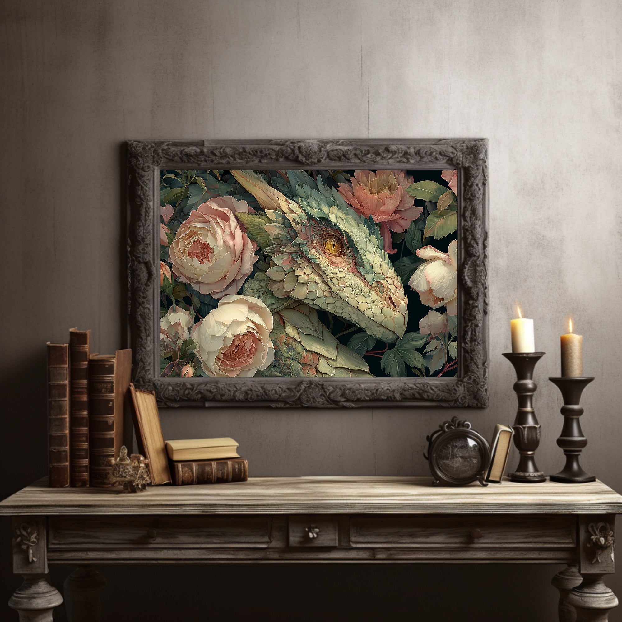 Dragon Among Soft Peonies