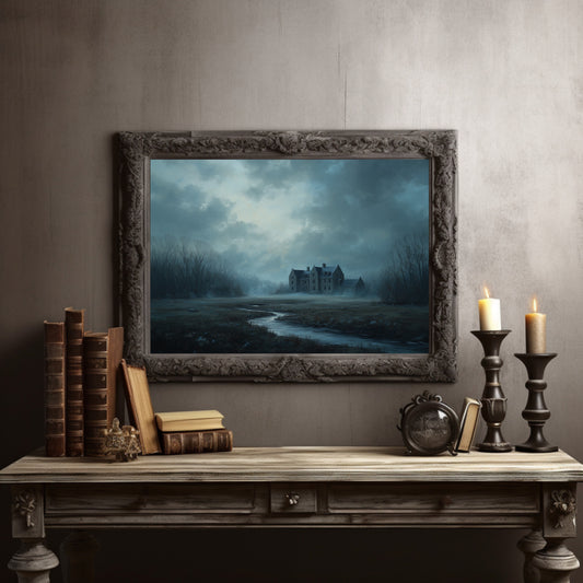 Forgotten Manor Under Stormy Skies