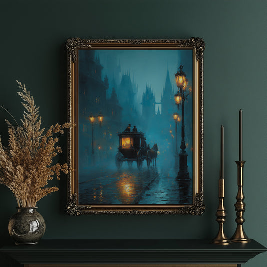 Midnight Carriage Through Teal Fog
