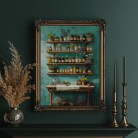 Apothecary Secrets Against Teal Walls