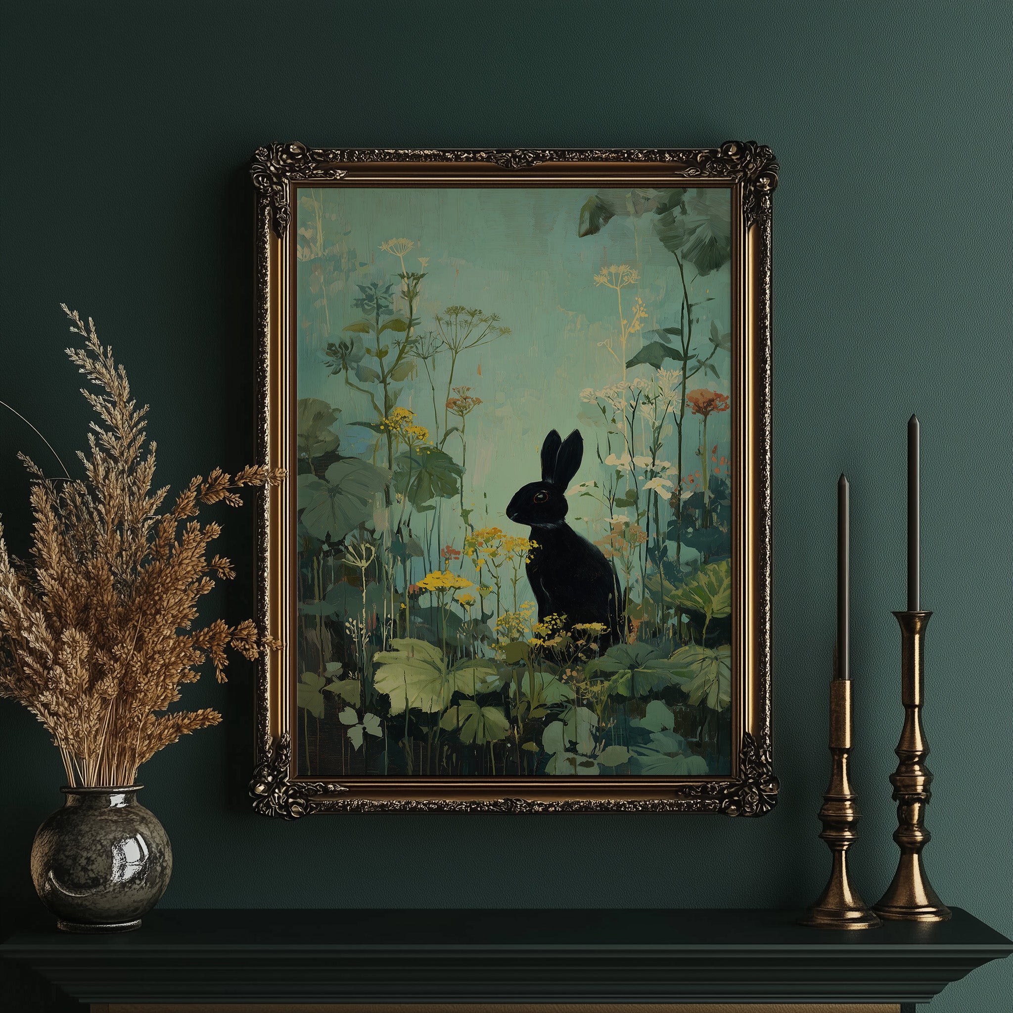 Midnight Hare Among Wildflowers