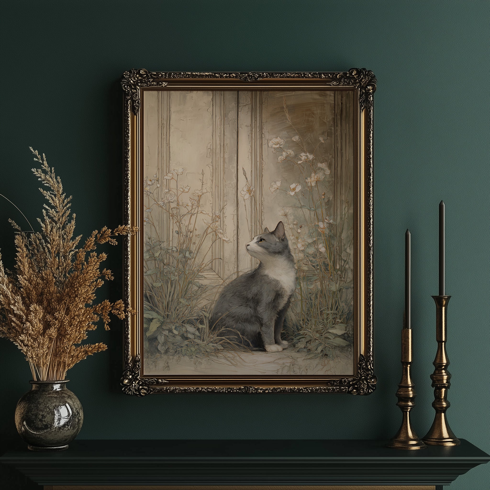 Feline Gazes Through Garden Windows