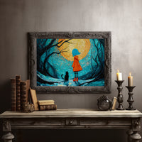 Child And Cat Beneath Glowing Moon