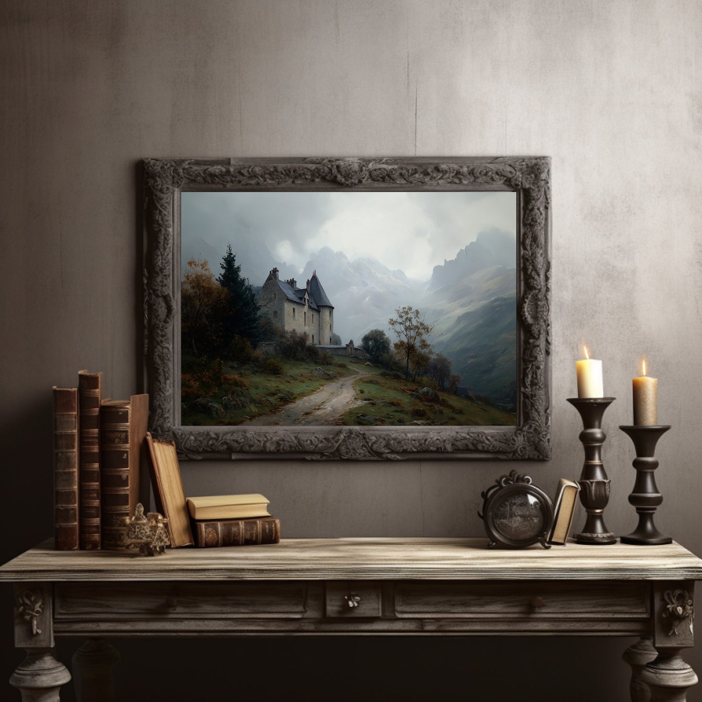 Castle Perched On Misty Hillside