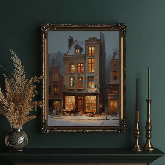 Bookshop Glows Through Winter Evening