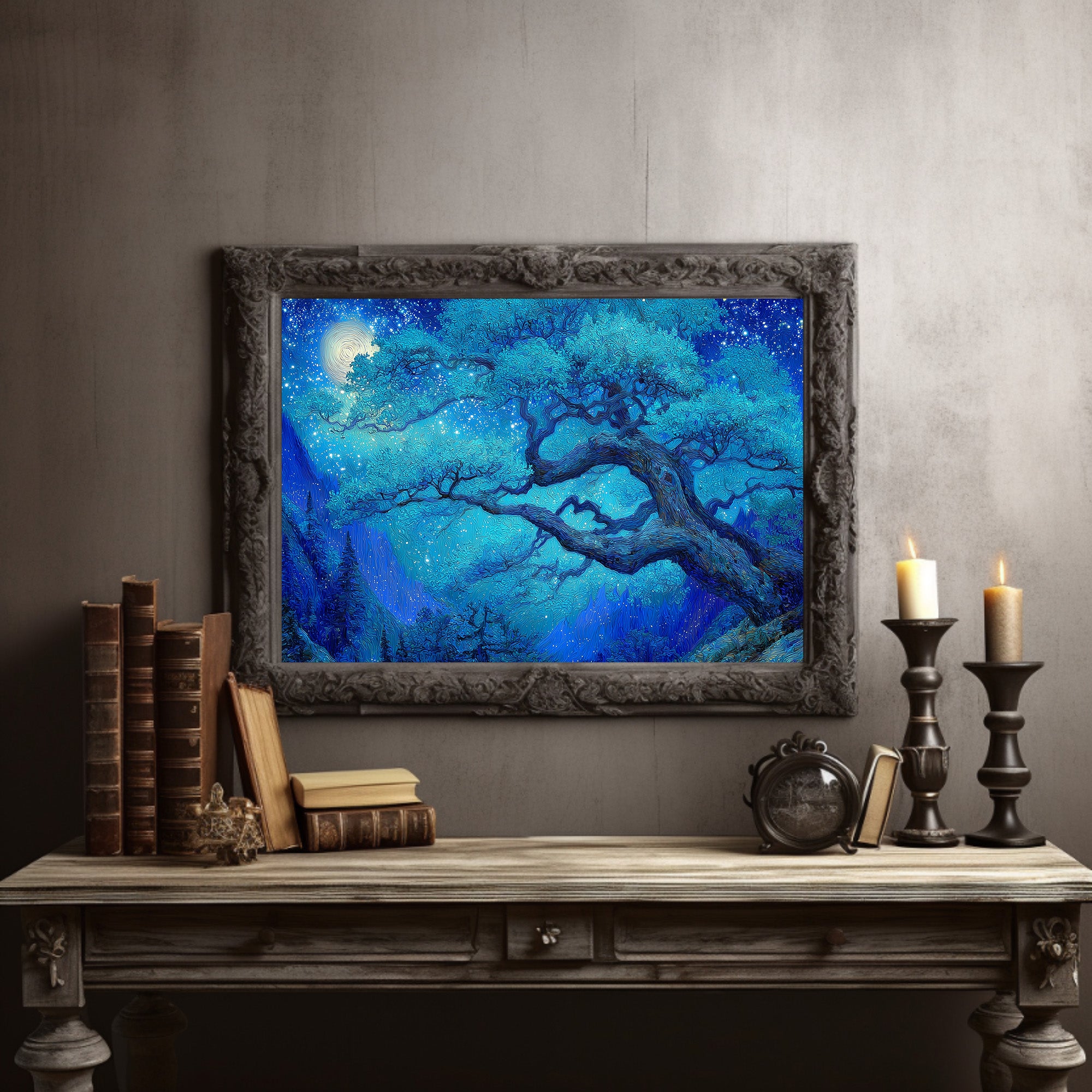 Sapphire Oak Under Celestial Light