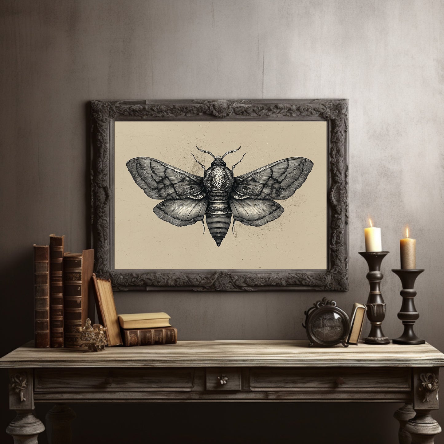 Vintage Moth Among Literary Spines