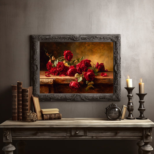 Crimson Blooms Among Literary Treasures