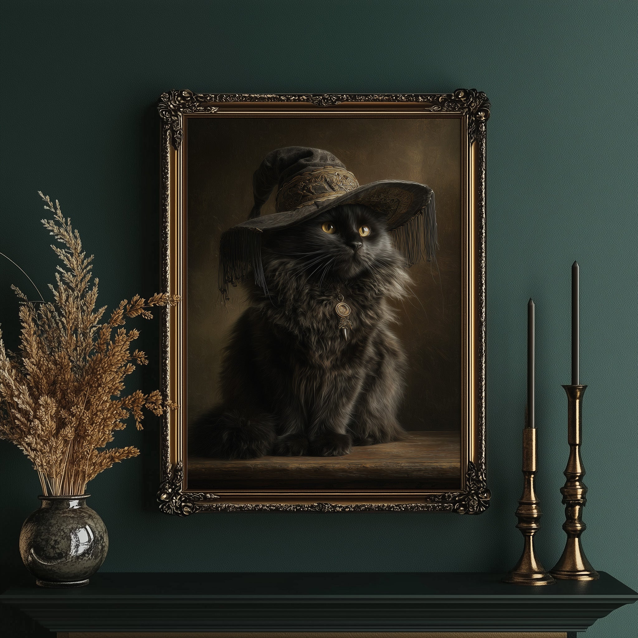 Midnight Feline Wears Victorian Elegance