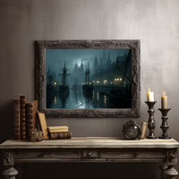 Harbor Lights Beyond Foggy Spires