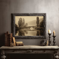 Foggy Bridge Among Tall Poplars