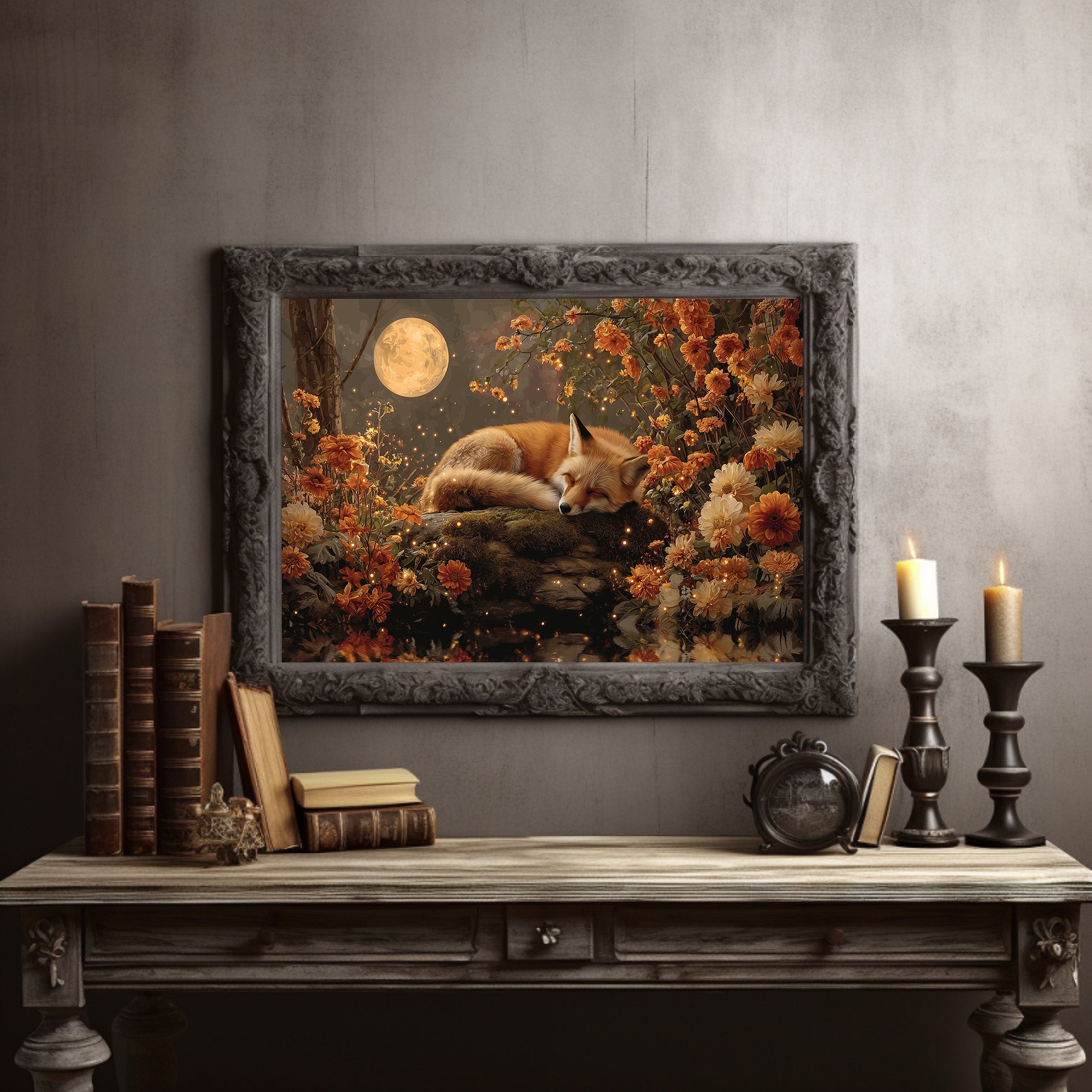 Autumn Fox Dreams Under Moonlight