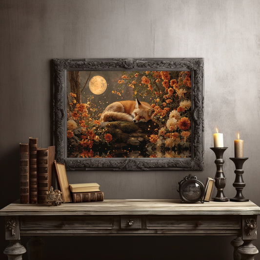 Autumn Fox Dreams Under Moonlight