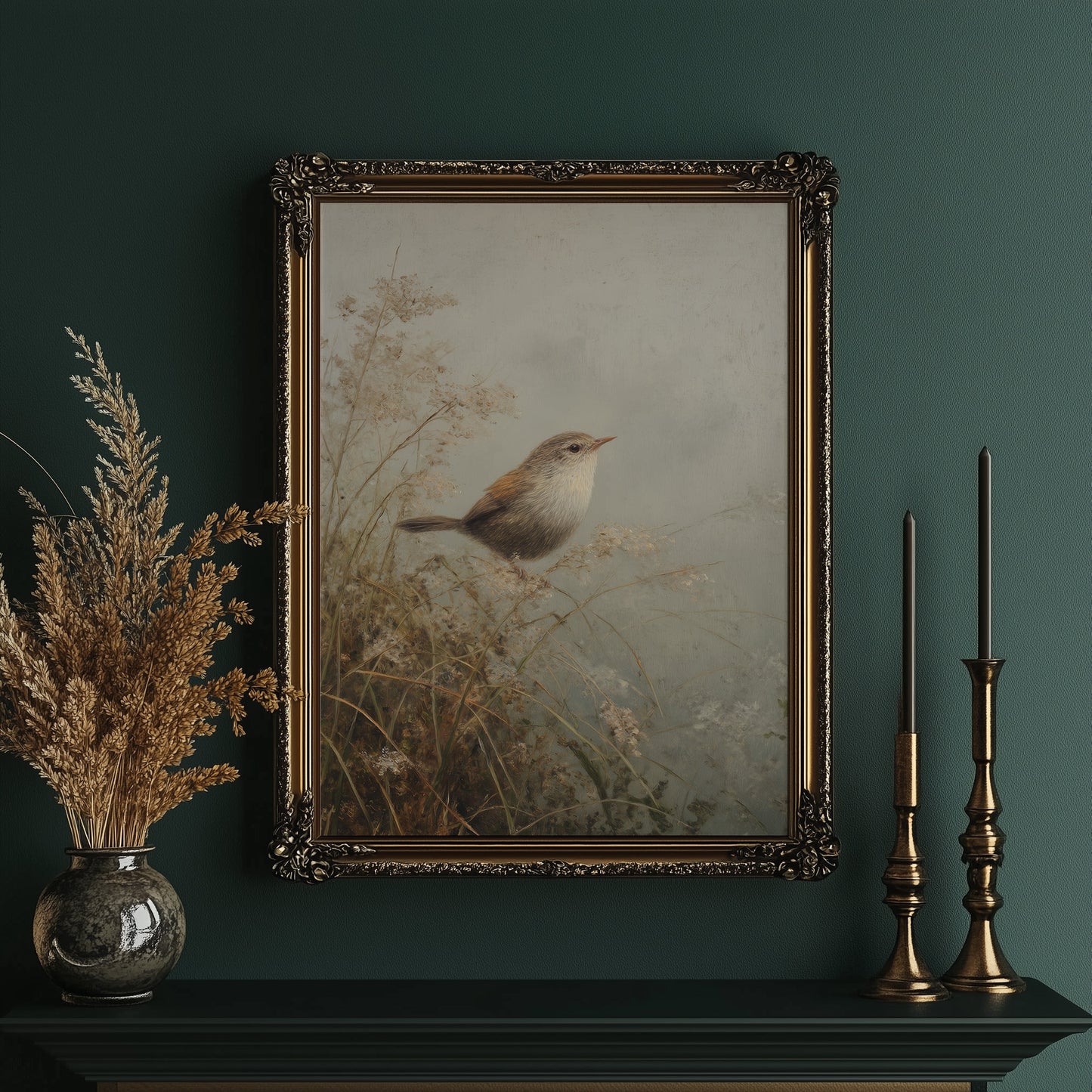 Wren Perches Among Autumn Reeds