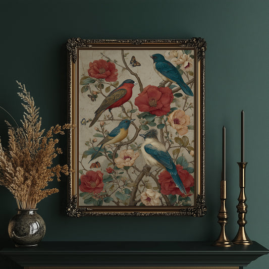 Songbirds Among Coral Blooms