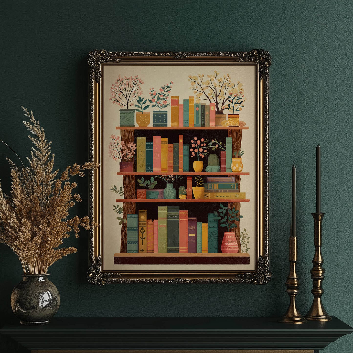 Books Bloom Among Potted Trees