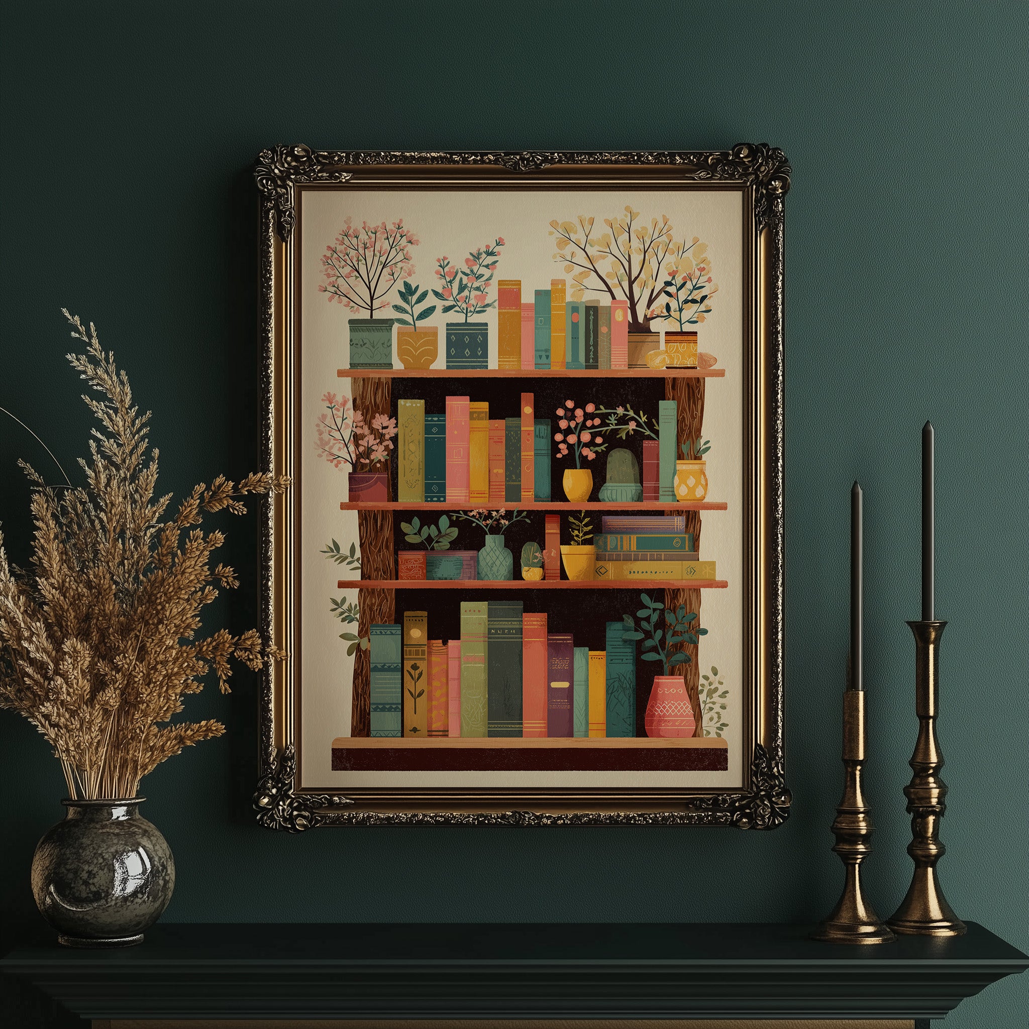 Books Bloom Among Potted Trees