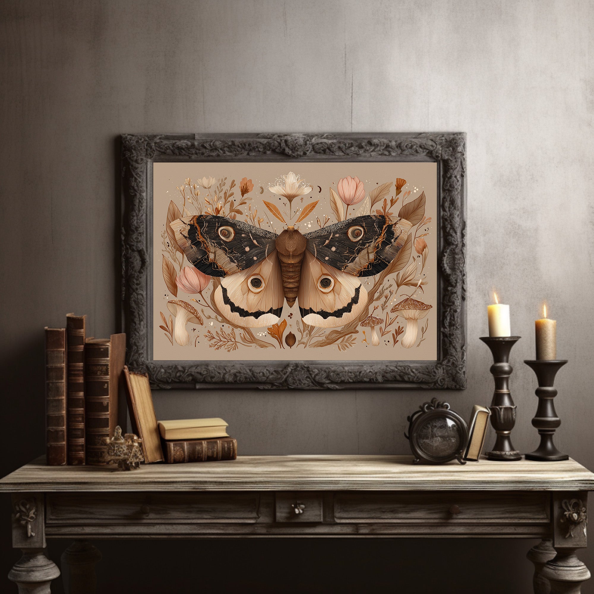 Botanical Moth Among Literary Treasures