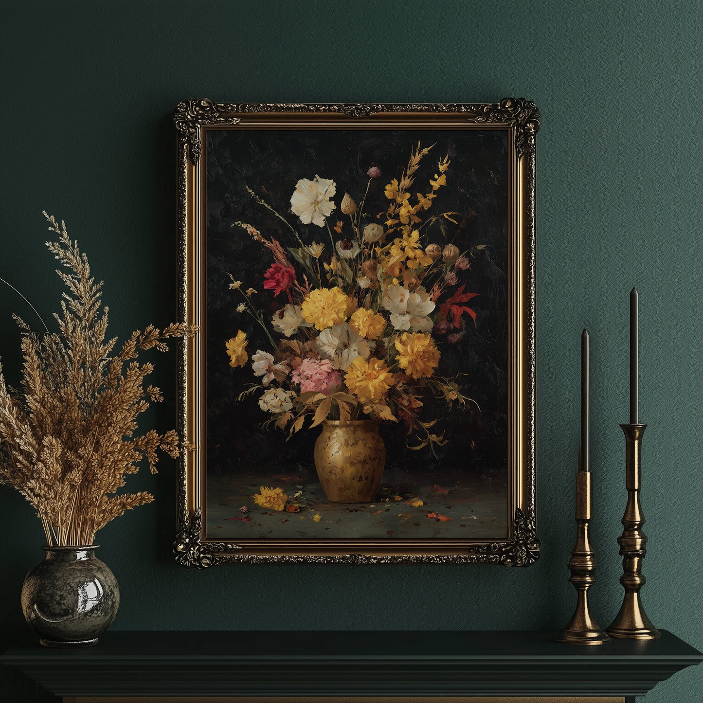 Golden Blooms Against Midnight Walls