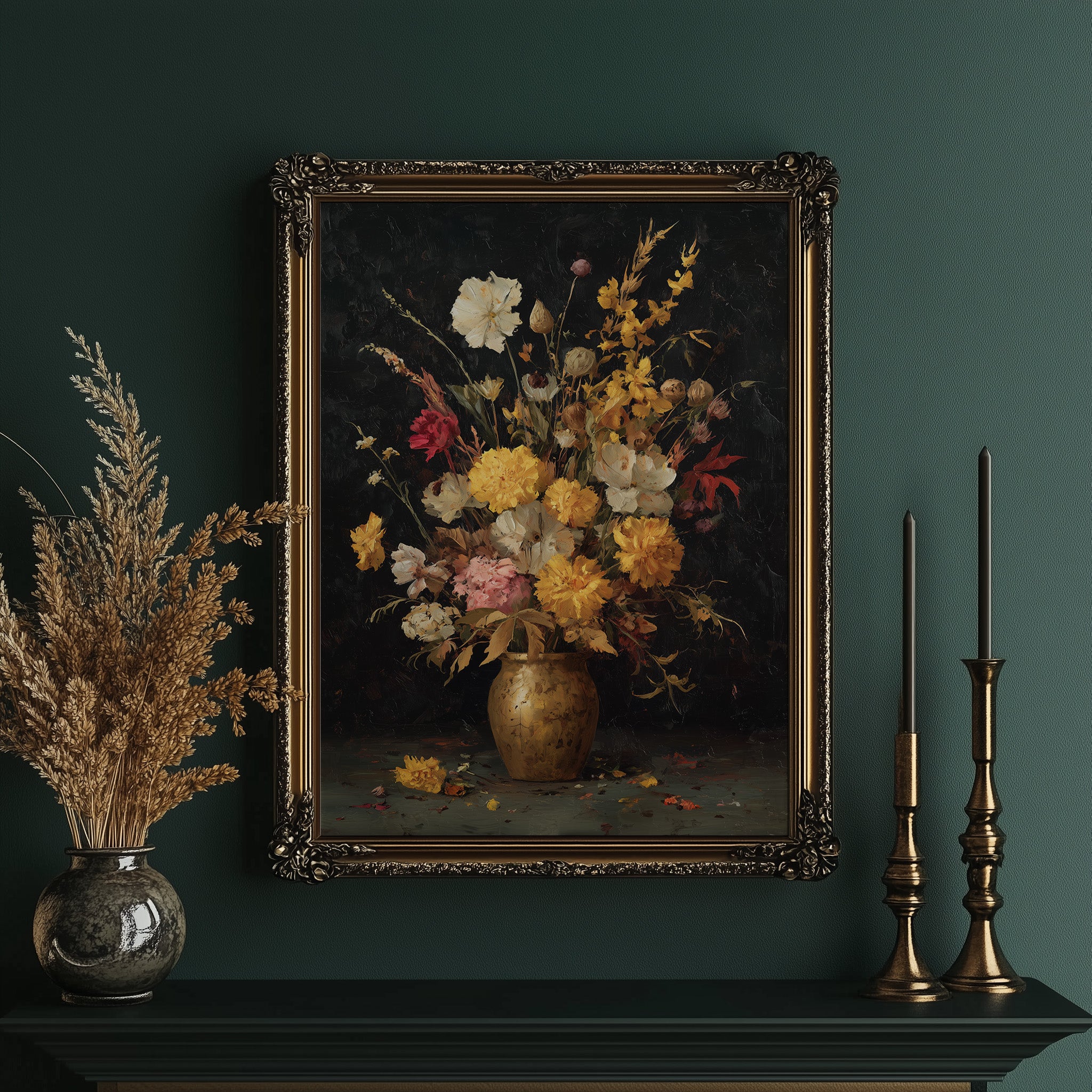Golden Blooms Against Midnight Walls