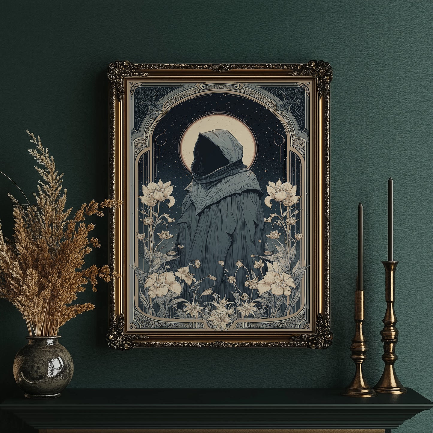 Moonlit Pilgrim Among Lotus Blossoms