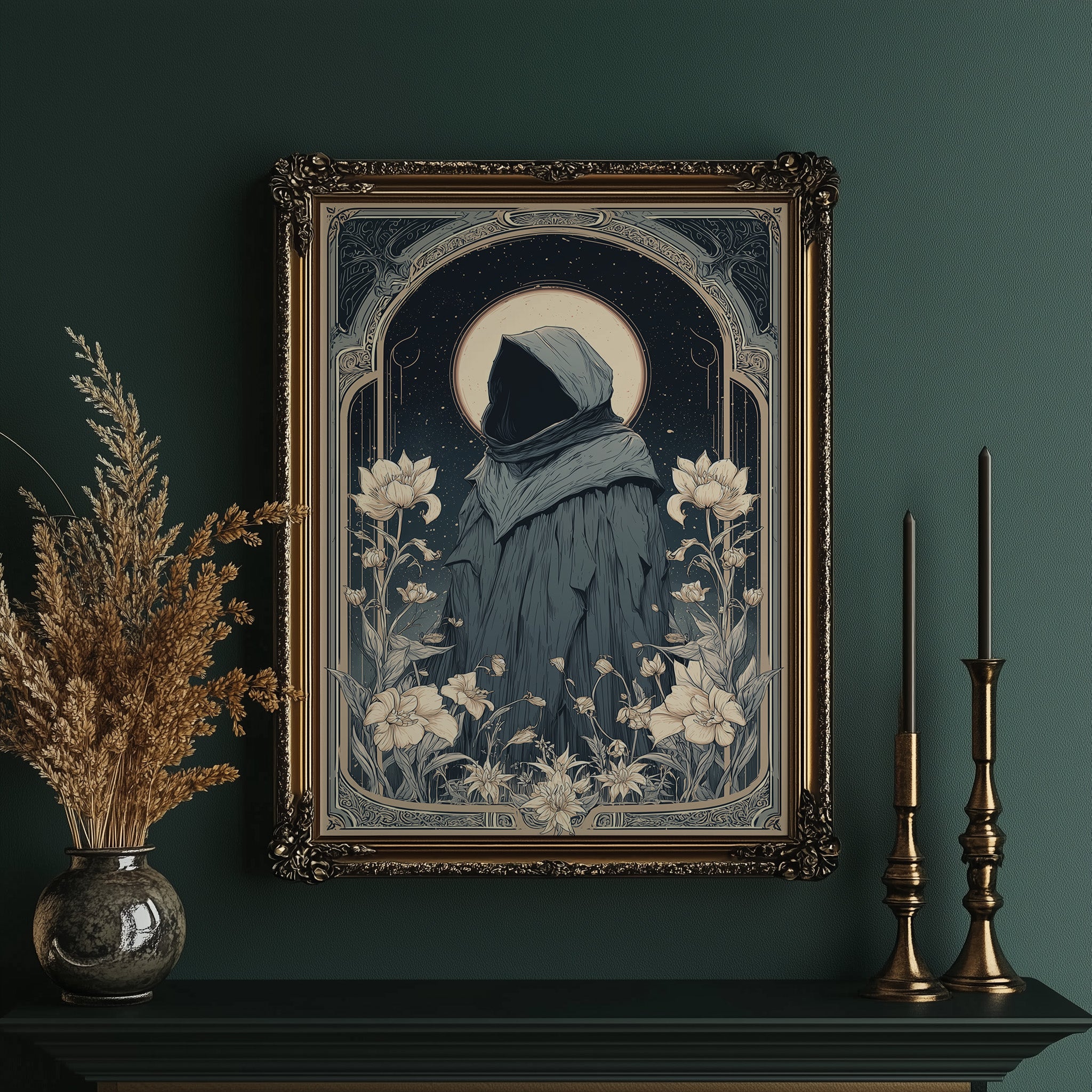 Moonlit Pilgrim Among Lotus Blossoms