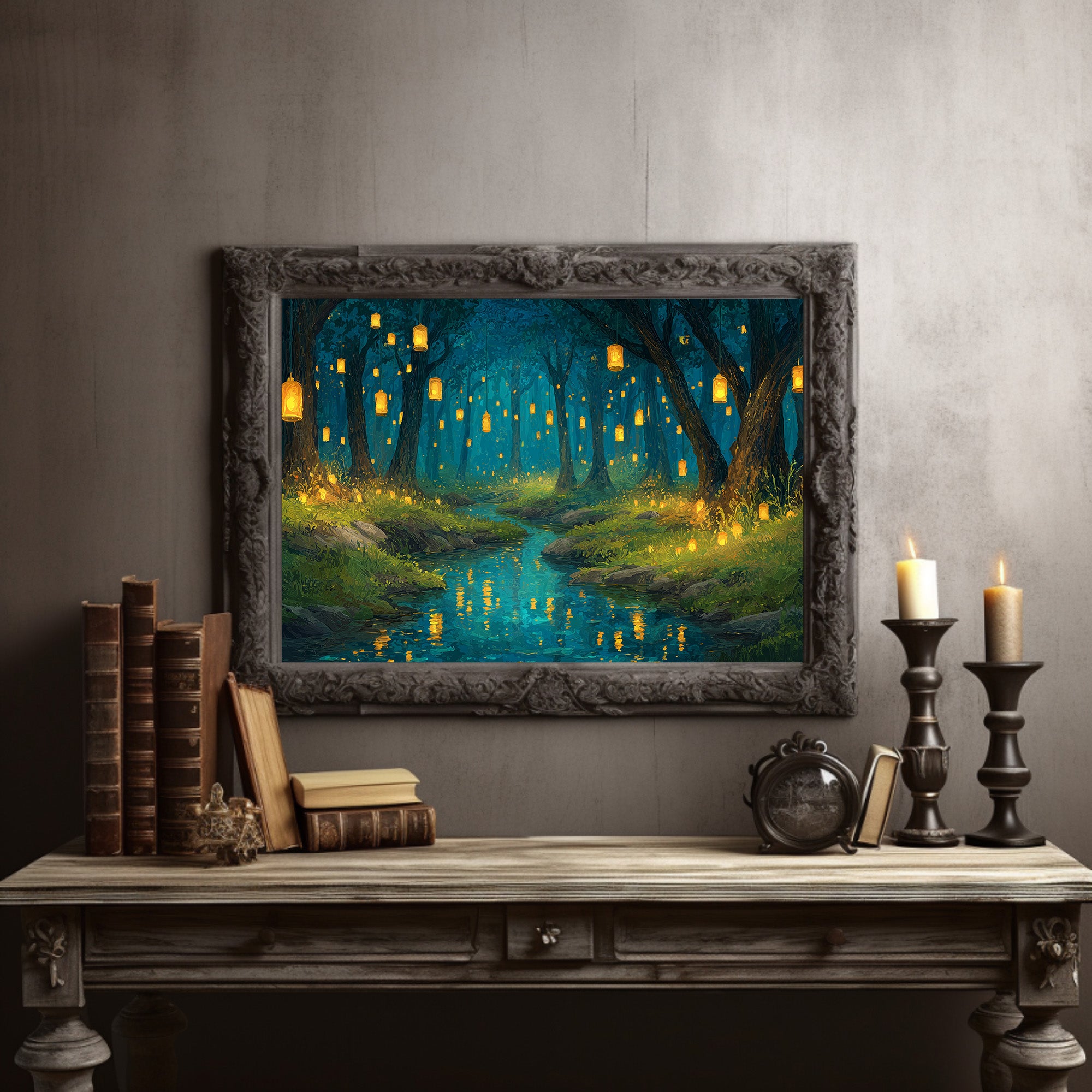 Lanterns Float Through Midnight Forest