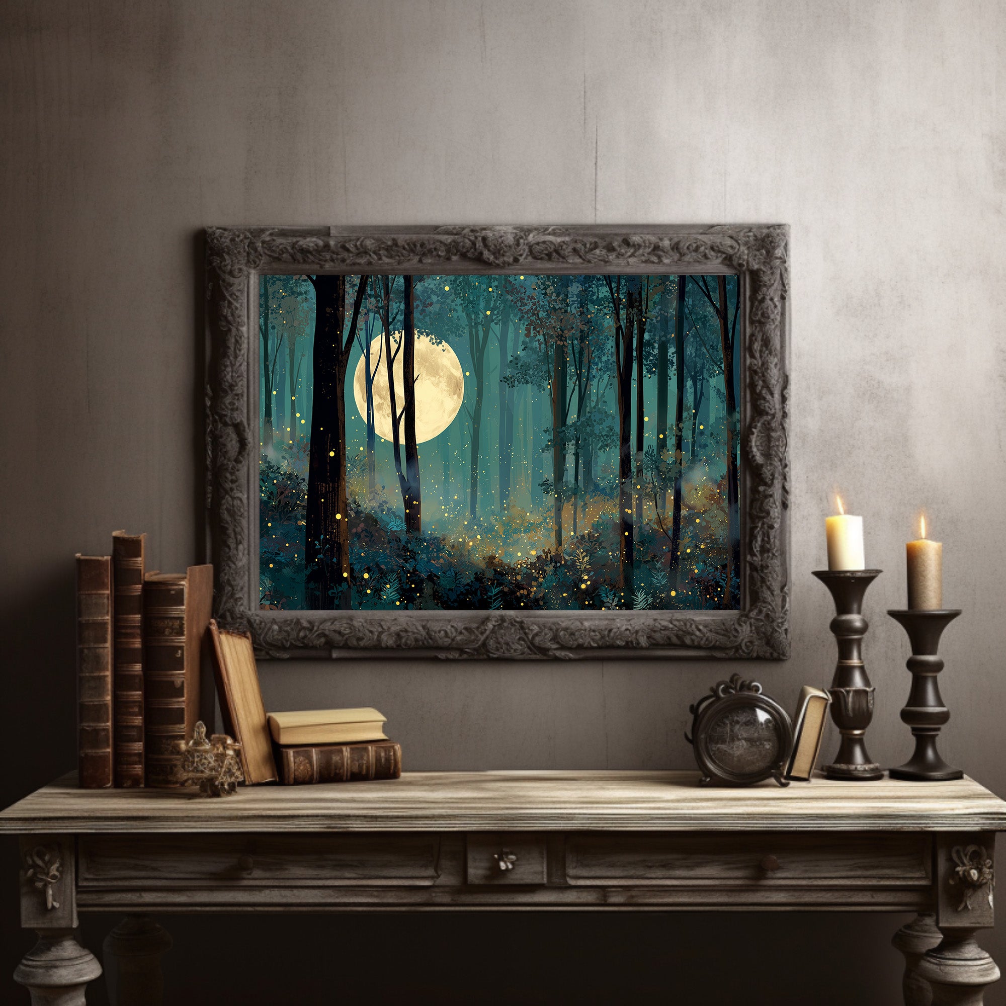 Forest Lights Beneath Lunar Glow