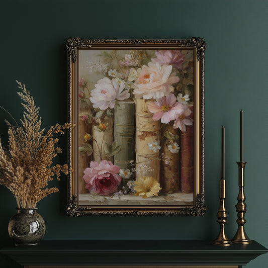 Peonies Rest Among Vintage Volumes