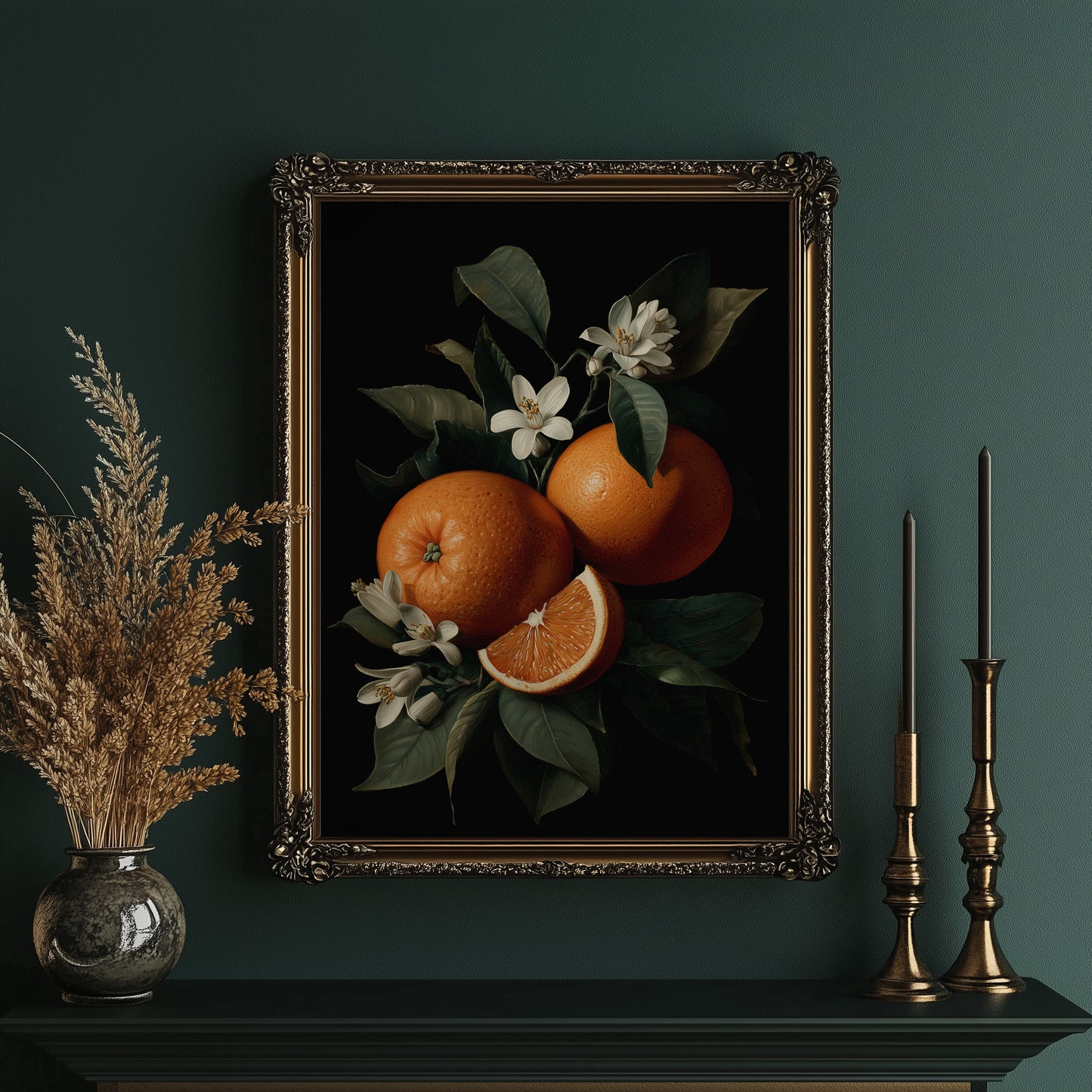 Citrus Blooms Against Midnight Velvet