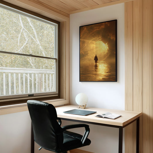 Pilgrim Walks Toward Golden Horizon