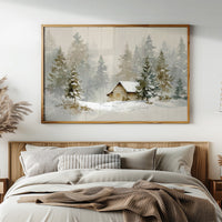 Cabin Nestled Among Frosted Pines