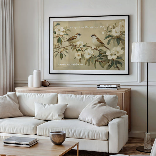 Sparrows Rest Among Blossom Branches