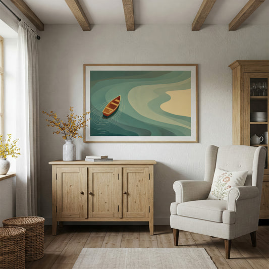 Solitary Vessel Approaches Golden Shore